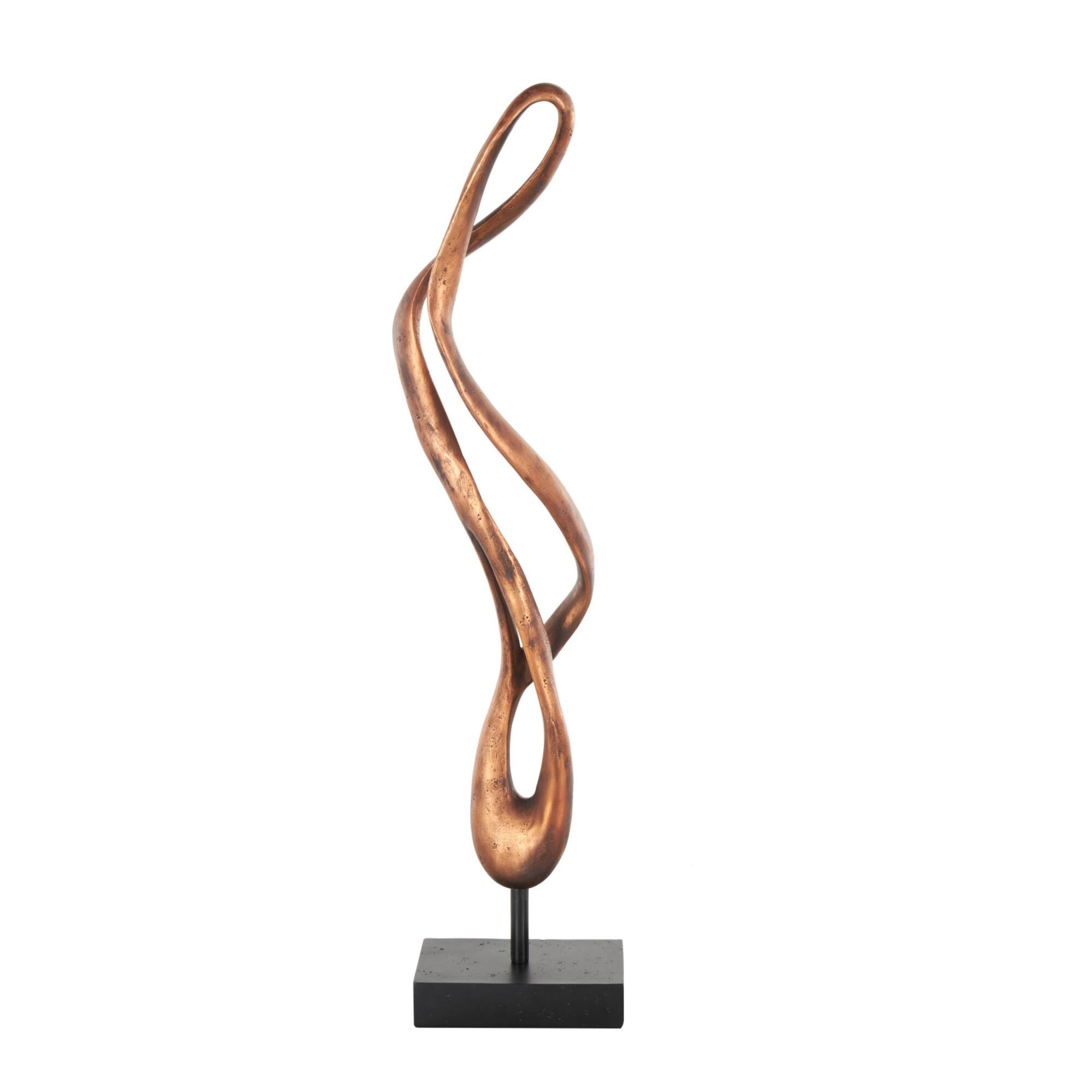 27.5" Bronze Polystone Abstract Decorative Sculpture with Rectangle Black Base